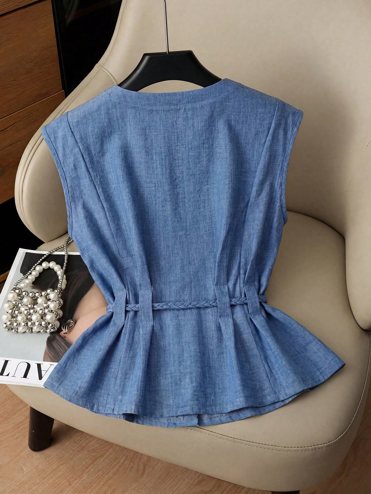 GlowEve Women's White Crew Neck Rope Drawstring Waist Sleeveless Blouse,Elegant Design,Flattering Fit,Summer Brunch,Formal Party,Travel,Spring,High-Vibe Top