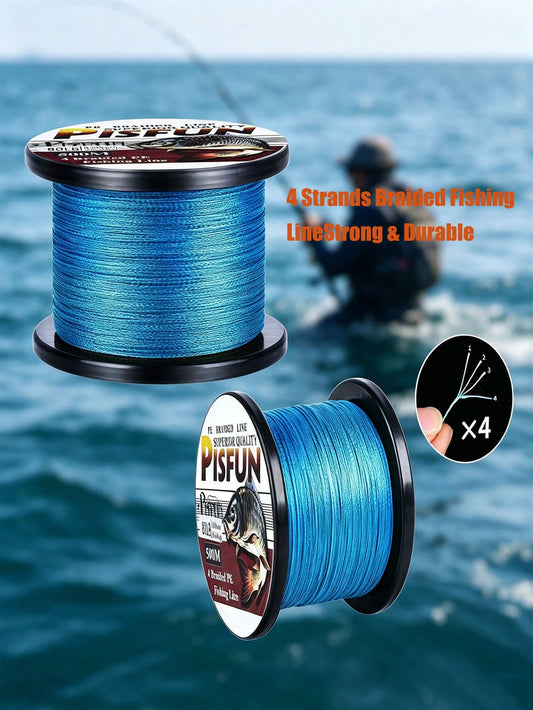 GOTURE 1 Roll 4-Strand Blue Braided Fishing Line, Suitable For Saltwater & Freshwater, Durable, 14-80 Lbs, 500m (547 Yards)
