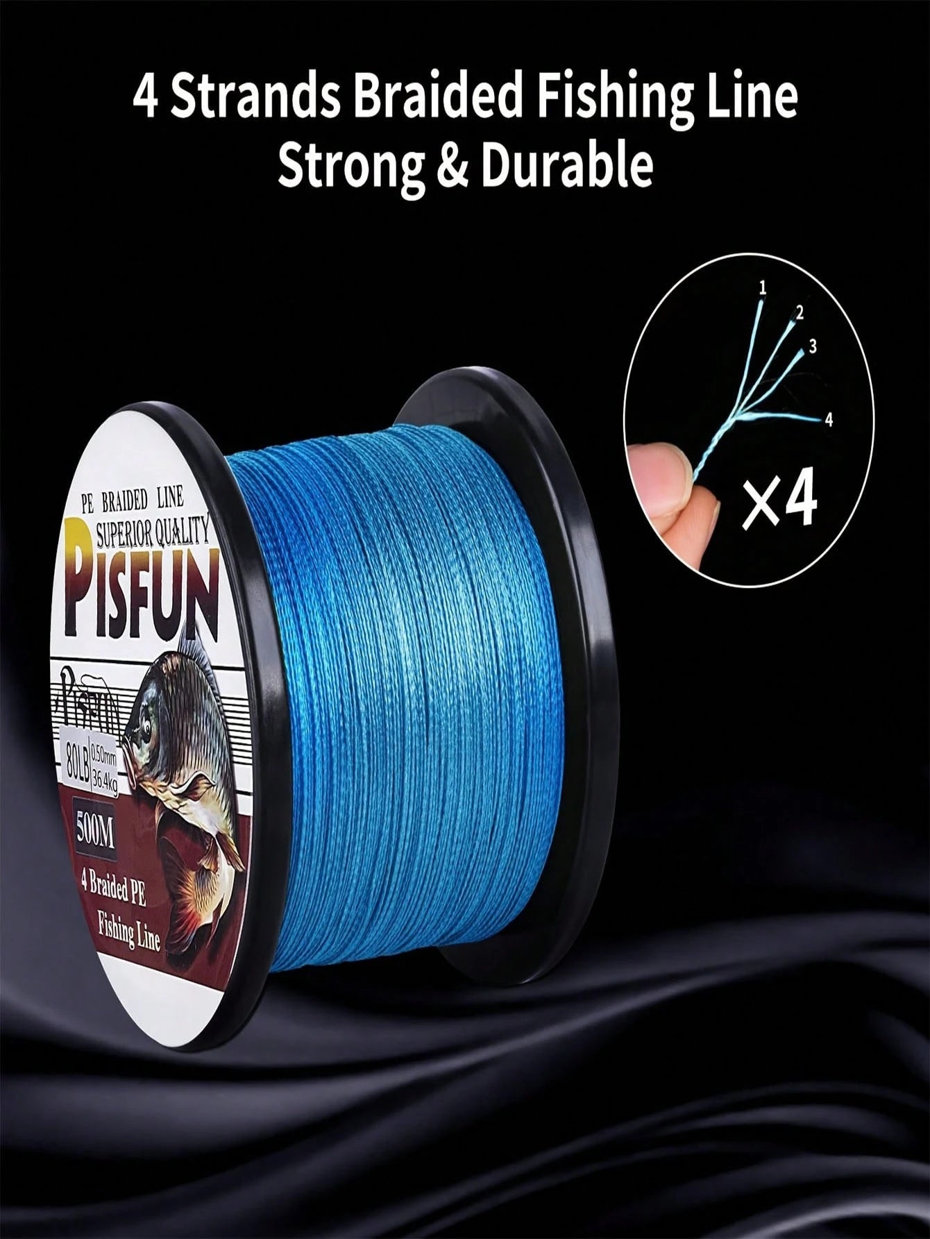 GOTURE 1 Roll 4-Strand Blue Braided Fishing Line, Suitable For Saltwater & Freshwater, Durable, 14-80 Lbs, 500m (547 Yards)