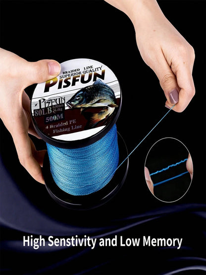 GOTURE 1 Roll 4-Strand Blue Braided Fishing Line, Suitable For Saltwater & Freshwater, Durable, 14-80 Lbs, 500m (547 Yards)
