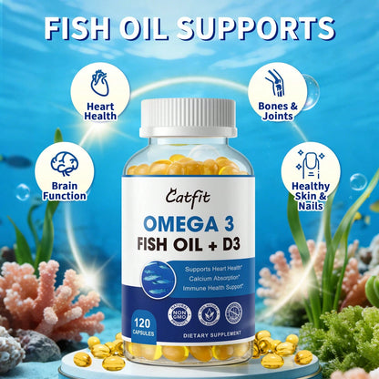 GPGP GREENPEOPLE Catfit Omega 3 Fish Oil With Vitamin D3- 1,200mg High-Potency Supplement For Heart, Brain, And Joint Support- 120 Softgels, Non-GMO & Gluten-Free