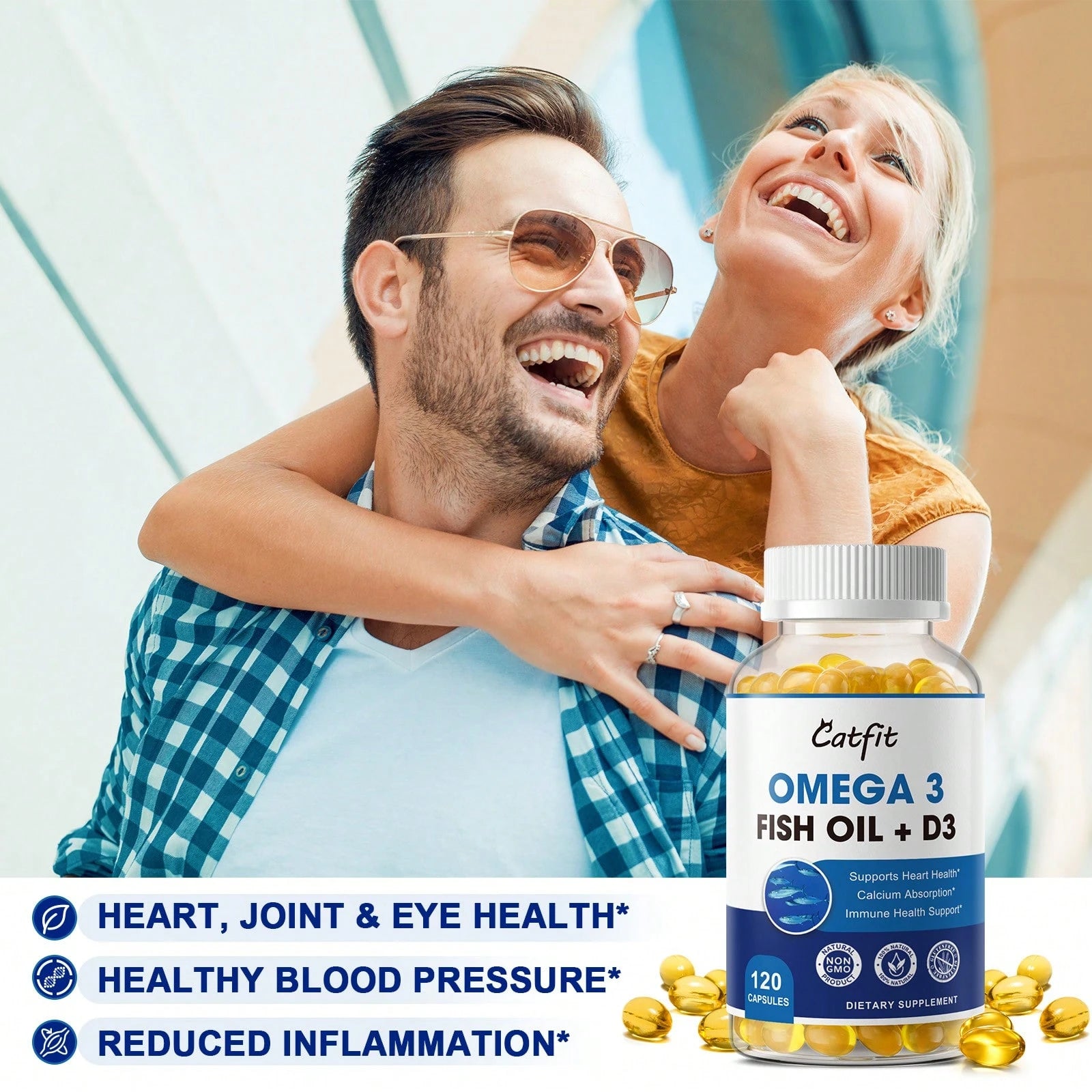GPGP GREENPEOPLE Catfit Omega 3 Fish Oil With Vitamin D3- 1,200mg High-Potency Supplement For Heart, Brain, And Joint Support- 120 Softgels, Non-GMO & Gluten-Free
