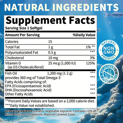 GPGP GREENPEOPLE Catfit Omega 3 Fish Oil With Vitamin D3- 1,200mg High-Potency Supplement For Heart, Brain, And Joint Support- 120 Softgels, Non-GMO & Gluten-Free