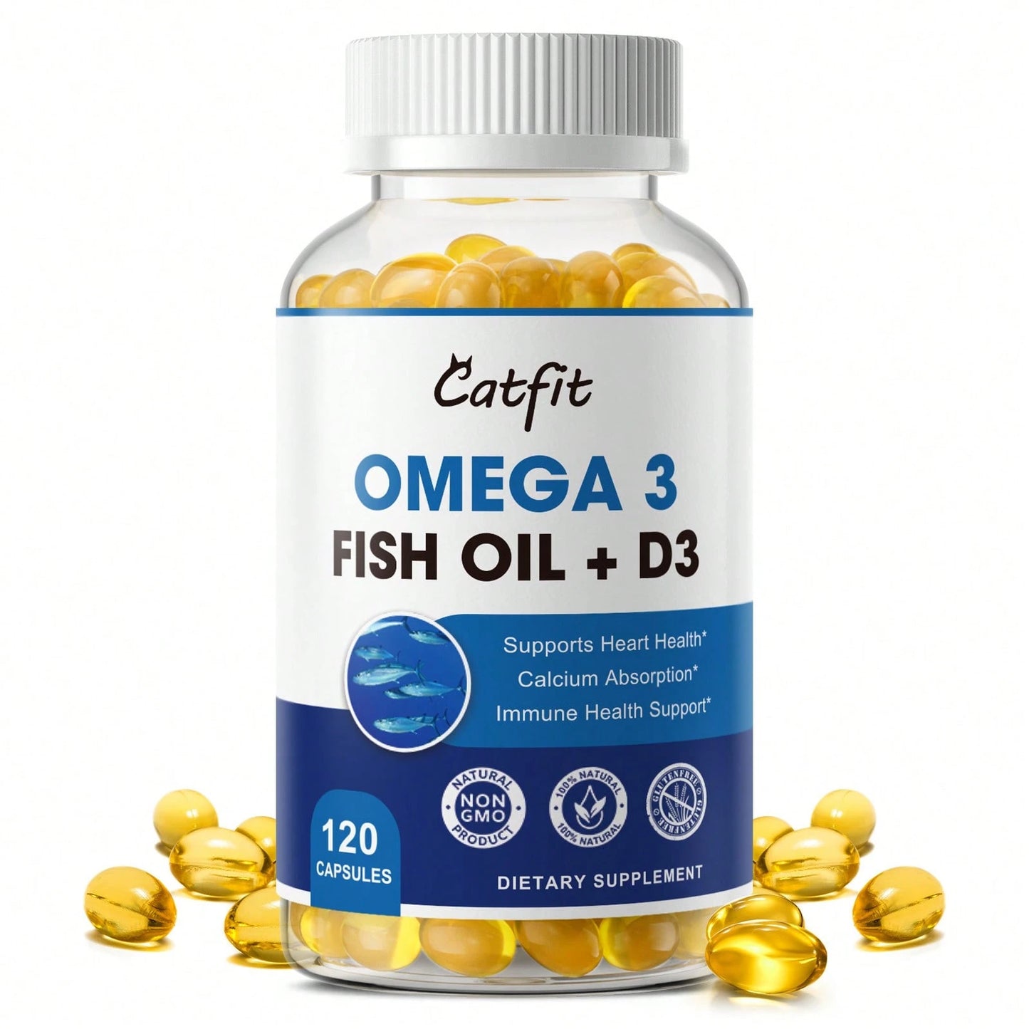 GPGP GREENPEOPLE Catfit Omega 3 Fish Oil With Vitamin D3- 1,200mg High-Potency Supplement For Heart, Brain, And Joint Support- 120 Softgels, Non-GMO & Gluten-Free