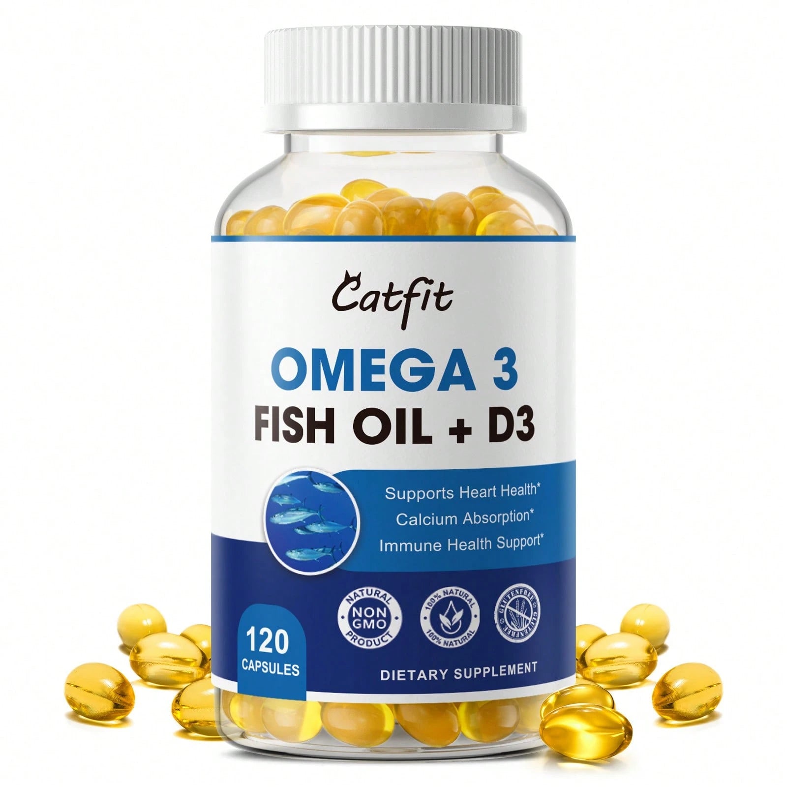 GPGP GREENPEOPLE Catfit Omega 3 Fish Oil With Vitamin D3- 1,200mg High-Potency Supplement For Heart, Brain, And Joint Support- 120 Softgels, Non-GMO & Gluten-Free