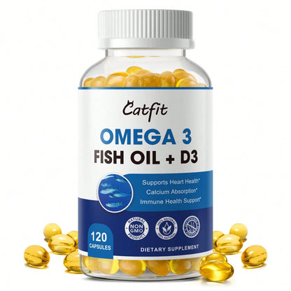 GPGP GREENPEOPLE Catfit Omega 3 Fish Oil With Vitamin D3- 1,200mg High-Potency Supplement For Heart, Brain, And Joint Support- 120 Softgels, Non-GMO & Gluten-Free
