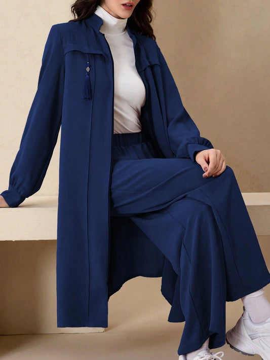 Graceveil Fitted Elegant Solid Color Zipper Long Sleeve Outerwear Arabic Style Women Outfit, Autumn/Winter