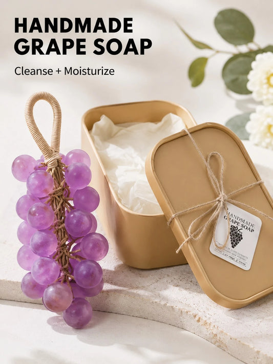 Grape Handmade Soap Facial Body Hand Gentle Cleaning Not Tight Brighten Moisturizing Skin Handcrafted Crystal Clear Long-Lasting Fragrance For All Skin Types Gift Box Style