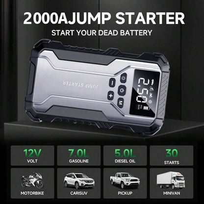 GRMA 7-In-1 Multi-Functional Emergency Start Power Supply With Air Pump, 150PSL Portable Car Battery Starter, Suitable For 2.64 Gallon Gasoline Or 2.38 Gallon Batteries, LED Emergency Light, Automoti