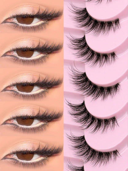 GROINNEYA 9 Pairs Half-Strip Transparent Band Cat Eye False Eyelashes, Short Soft 3D Mink-Like False Eyelashes For Natural Makeup (BP07), Strip False Eyelashes
