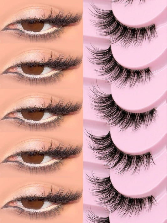 GROINNEYA 9 Pairs Half-Strip Transparent Band Cat Eye False Eyelashes, Short Soft 3D Mink-Like False Eyelashes For Natural Makeup (BP07), Strip False Eyelashes