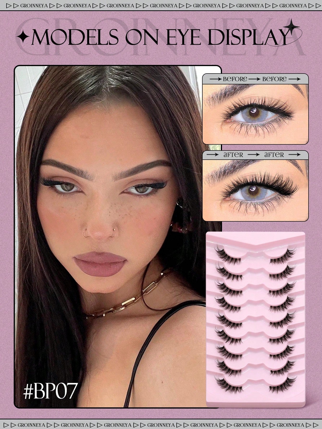 GROINNEYA 9 Pairs Half-Strip Transparent Band Cat Eye False Eyelashes, Short Soft 3D Mink-Like False Eyelashes For Natural Makeup (BP07), Strip False Eyelashes