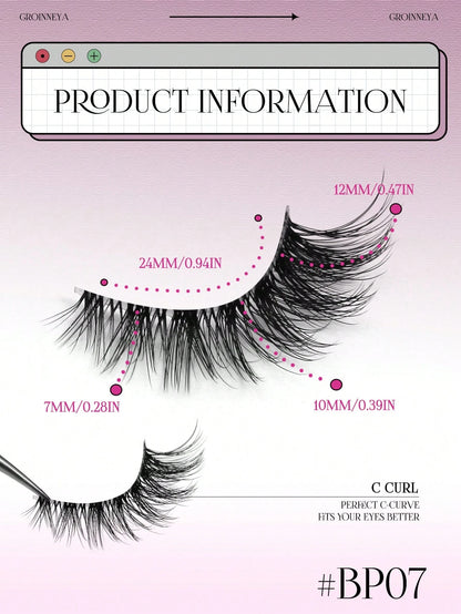 GROINNEYA 9 Pairs Half-Strip Transparent Band Cat Eye False Eyelashes, Short Soft 3D Mink-Like False Eyelashes For Natural Makeup (BP07), Strip False Eyelashes