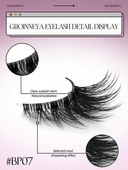 GROINNEYA 9 Pairs Half-Strip Transparent Band Cat Eye False Eyelashes, Short Soft 3D Mink-Like False Eyelashes For Natural Makeup (BP07), Strip False Eyelashes