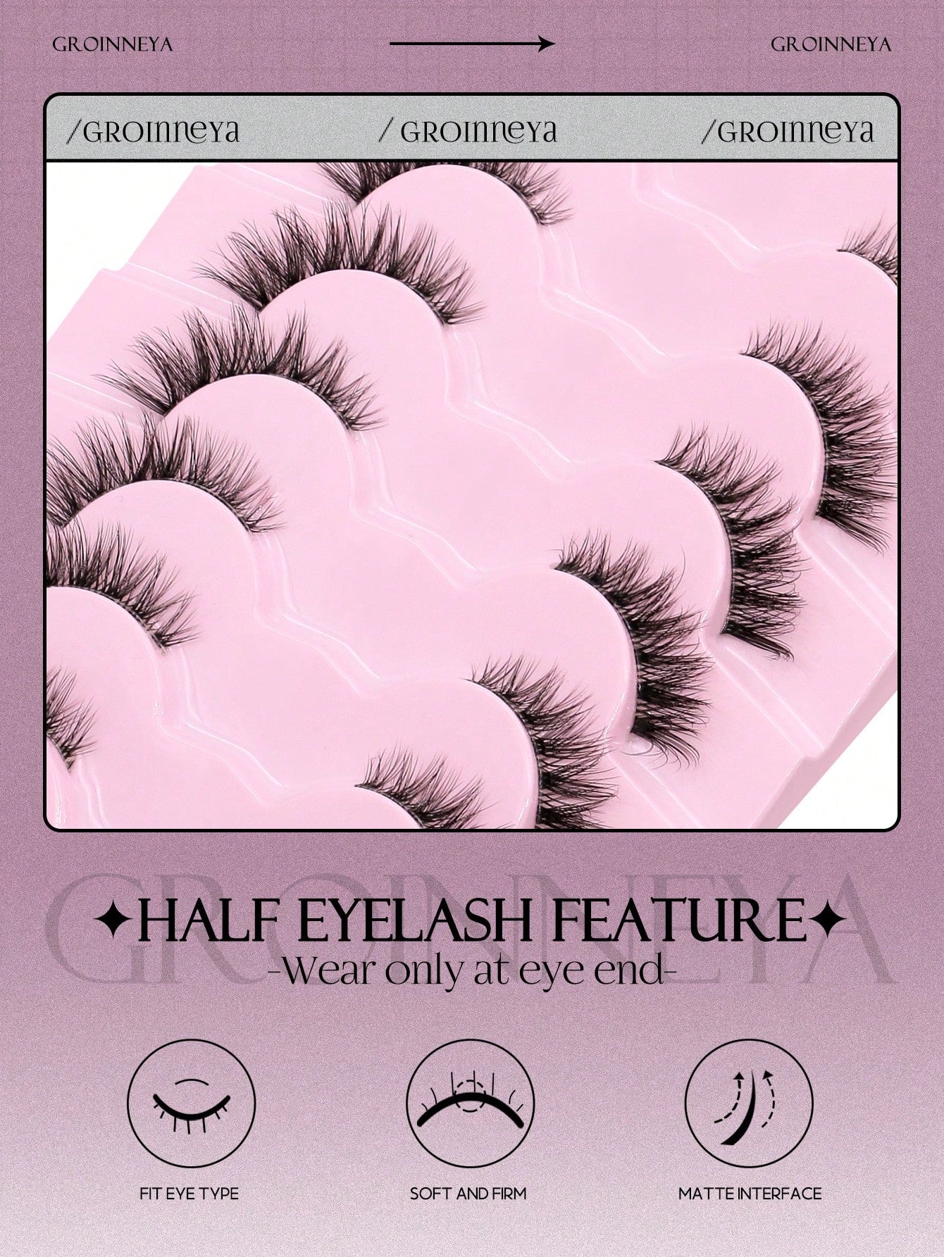 GROINNEYA 9 Pairs Half-Strip Transparent Band Cat Eye False Eyelashes, Short Soft 3D Mink-Like False Eyelashes For Natural Makeup (BP07), Strip False Eyelashes
