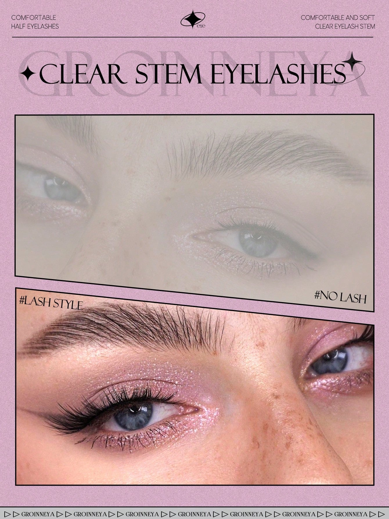GROINNEYA 9 Pairs Half-Strip Transparent Band Cat Eye False Eyelashes, Short Soft 3D Mink-Like False Eyelashes For Natural Makeup (BP07), Strip False Eyelashes