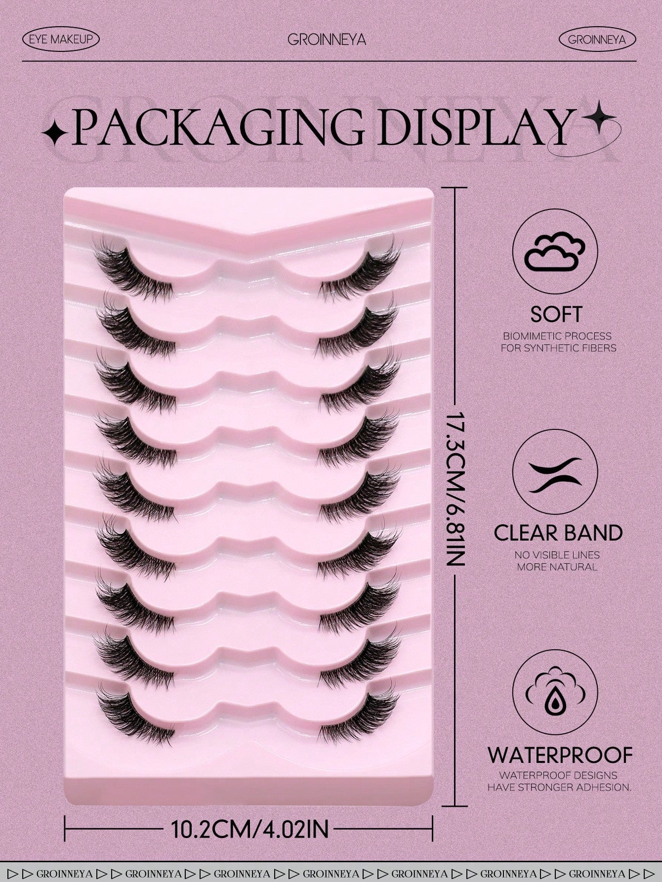 GROINNEYA 9 Pairs Half-Strip Transparent Band Cat Eye False Eyelashes, Short Soft 3D Mink-Like False Eyelashes For Natural Makeup (BP07), Strip False Eyelashes