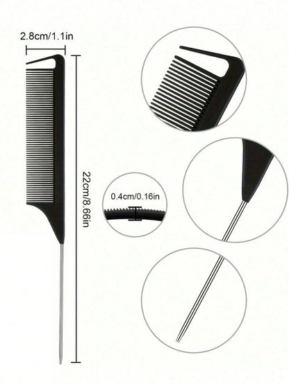 Hair Comb Set, Including Parting Comb, Tail Comb, Steel Needle Tail Carbon Fiber Heat-Resistant Volumizing Comb, Styling Comb, Hair Brush, Comb, Hairdressing Tools, Hair Products And Accessories, Suit
