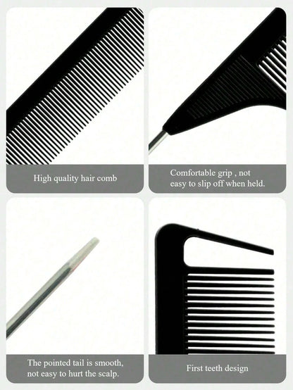 Hair Comb Set, Including Parting Comb, Tail Comb, Steel Needle Tail Carbon Fiber Heat-Resistant Volumizing Comb, Styling Comb, Hair Brush, Comb, Hairdressing Tools, Hair Products And Accessories, Suit
