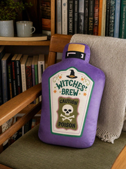 Halloween Witch Potion Bottle Decorative Throw Pillow, Purple Gothic Style Sofa Chair Bed Cushion, Eerie Room Decor Accent