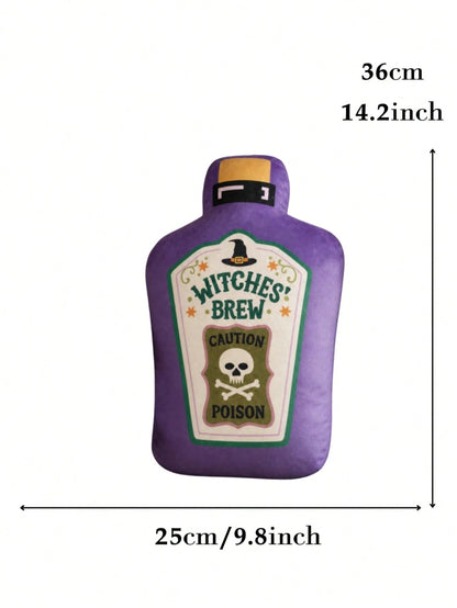 Halloween Witch Potion Bottle Decorative Throw Pillow, Purple Gothic Style Sofa Chair Bed Cushion, Eerie Room Decor Accent