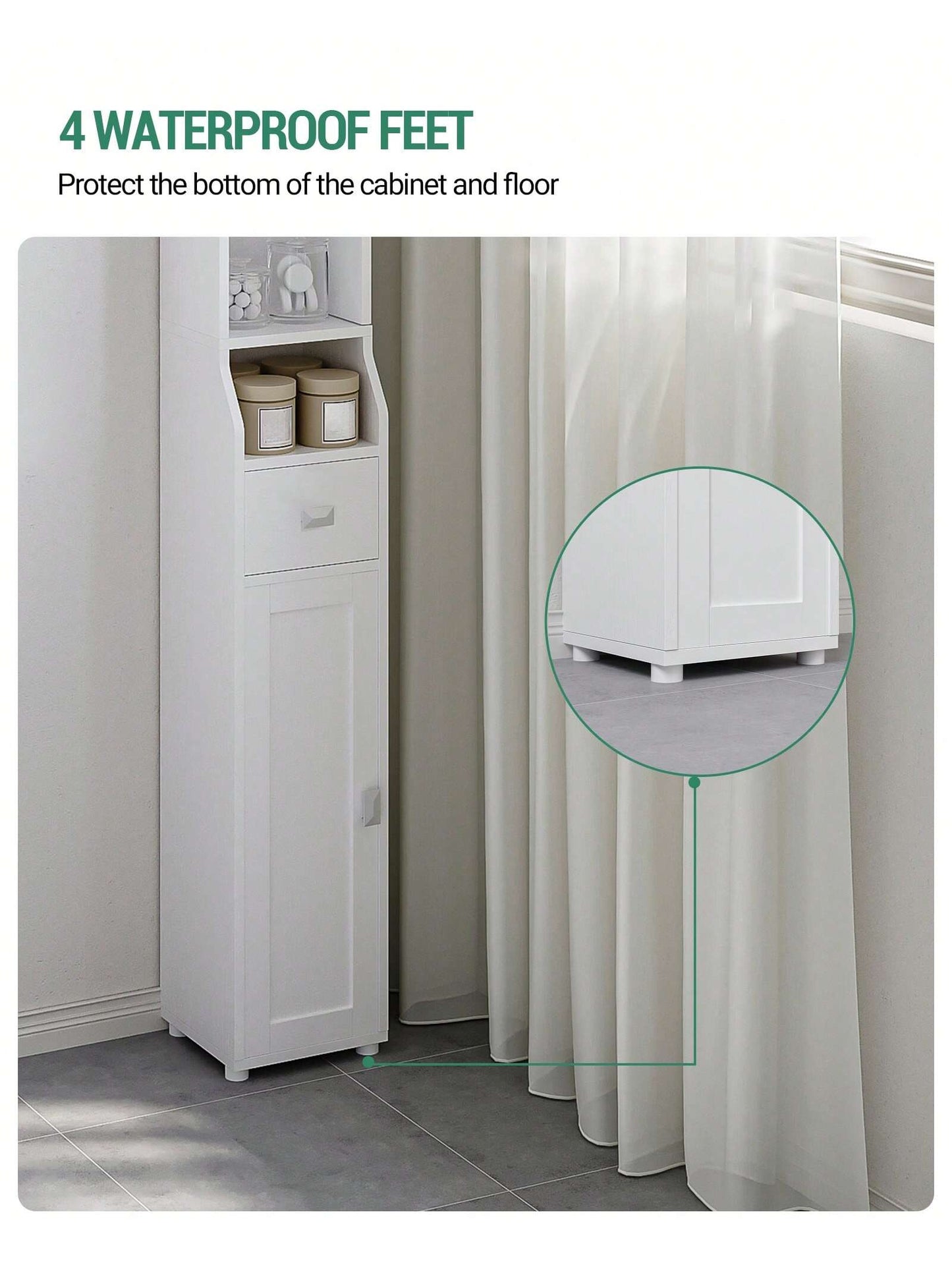 HaluPeit Bathroom Storage Cabinet, Narrow Toilet Paper Storage Cabinet, Tall Toilet Paper Holder With 2 Doors And1 Drawer, Bathroom Organizer With Adjustable Shelf, 1 Hook For Small Spaces,Home Decor