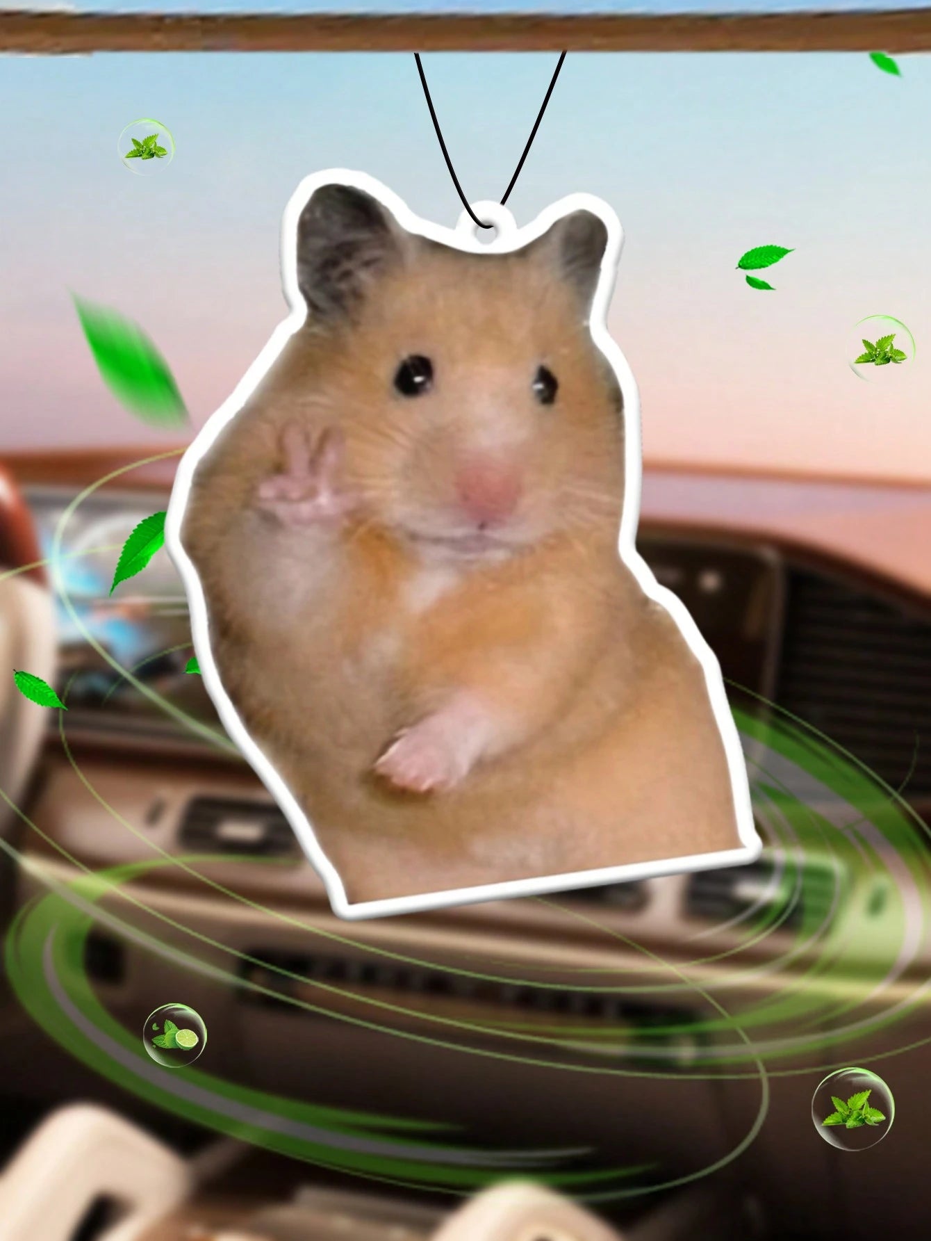 Hamster Meme With Peace Sign Magnet, Car Air Freshener, Wardrobe Air Freshener, Fragrance, Rearview Mirror Decor, Car Interior Hanging Ornament, Natural Fragrance Air Purifier, Cartoon Bathroom Fragra