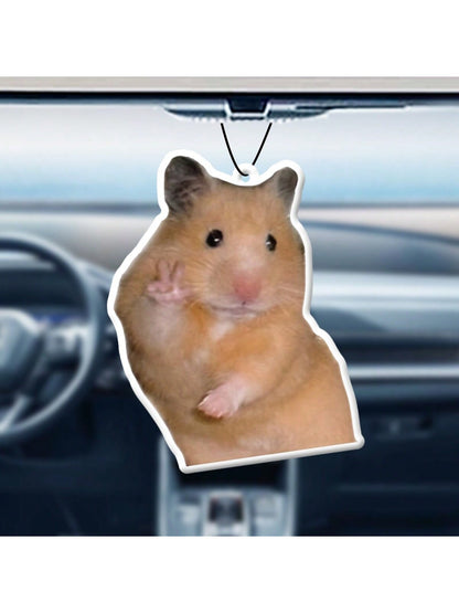 Hamster Meme With Peace Sign Magnet, Car Air Freshener, Wardrobe Air Freshener, Fragrance, Rearview Mirror Decor, Car Interior Hanging Ornament, Natural Fragrance Air Purifier, Cartoon Bathroom Fragra