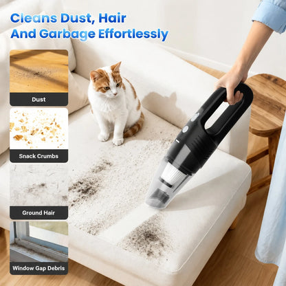 Handheld Wireless Vacuum Cleaner With Powerful 8kPa Suction; USB-Rechargeable; Suitable For Use In Cars, Homes, And Offices; Ideal For Cleaning Up Pet Hair.