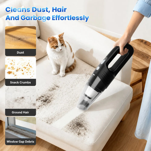 Handheld Wireless Vacuum Cleaner With Powerful 8kPa Suction; USB-Rechargeable; Suitable For Use In Cars, Homes, And Offices; Ideal For Cleaning Up Pet Hair.