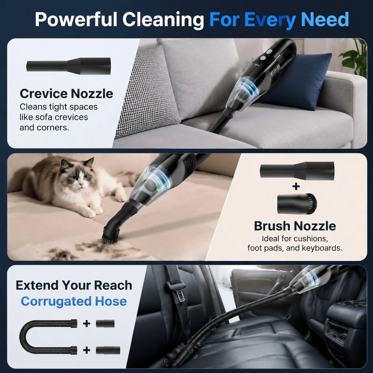Handheld Wireless Vacuum Cleaner With Powerful 8kPa Suction; USB-Rechargeable; Suitable For Use In Cars, Homes, And Offices; Ideal For Cleaning Up Pet Hair.
