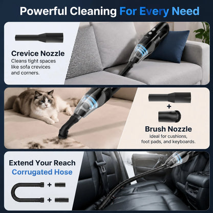 Handheld Wireless Vacuum Cleaner With Powerful 8kPa Suction; USB-Rechargeable; Suitable For Use In Cars, Homes, And Offices; Ideal For Cleaning Up Pet Hair.