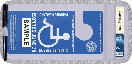 Handicap Placard Holder For Auto, Wisdompro Disabled Parking Permit Sign Protector For Car Sun Visor With Note Paper Slot, Pen Holder And Elastic Strap- Gray