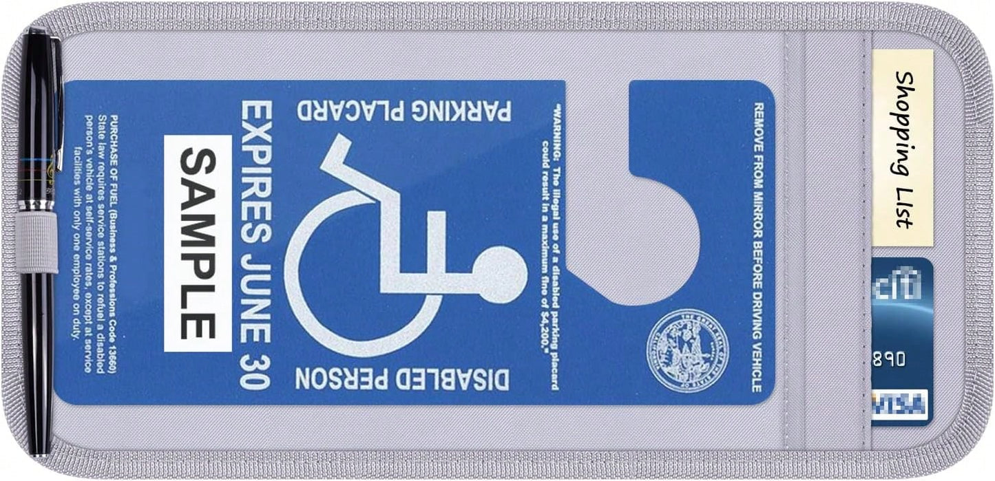 Handicap Placard Holder For Auto, Wisdompro Disabled Parking Permit Sign Protector For Car Sun Visor With Note Paper Slot, Pen Holder And Elastic