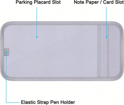 Handicap Placard Holder For Auto, Wisdompro Disabled Parking Permit Sign Protector For Car Sun Visor With Note Paper Slot, Pen Holder And Elastic Strap- Gray