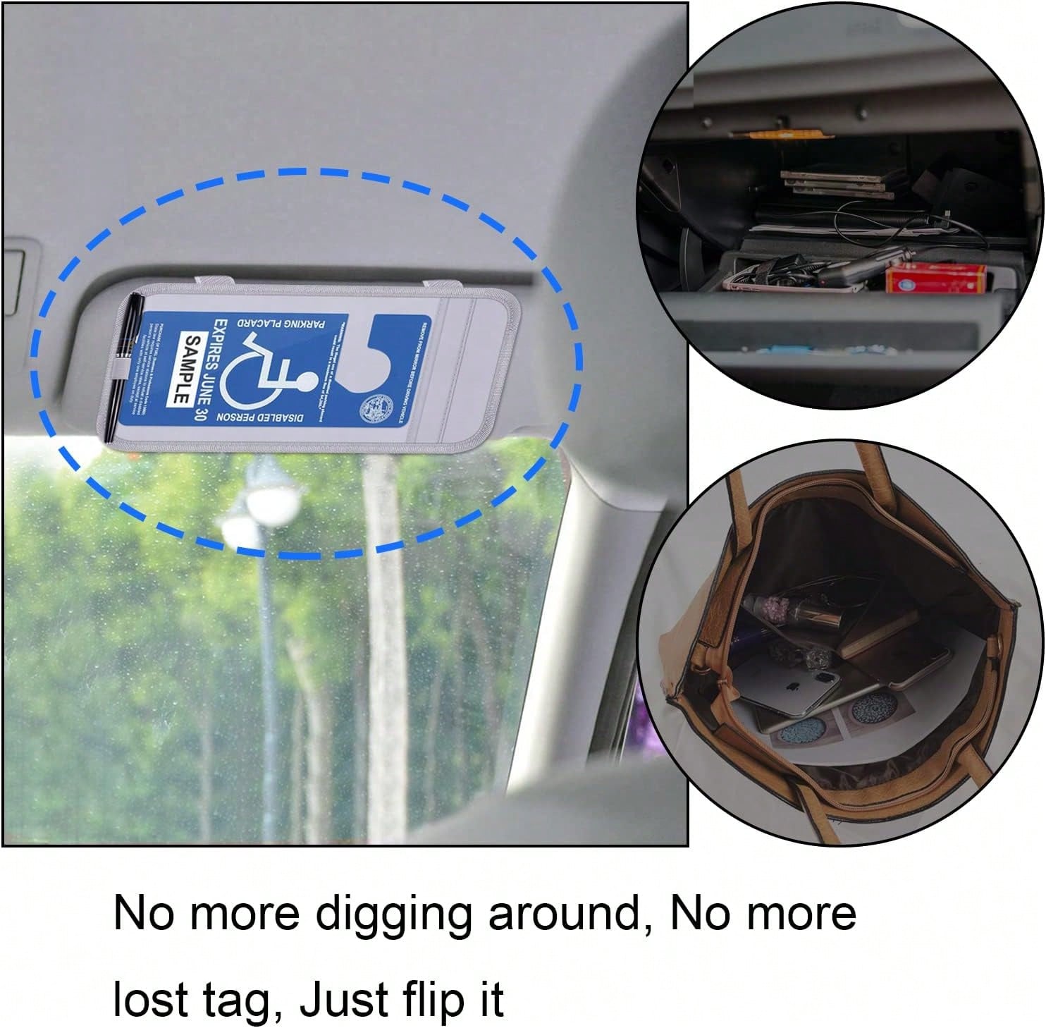 Handicap Placard Holder For Auto, Wisdompro Disabled Parking Permit Sign Protector For Car Sun Visor With Note Paper Slot, Pen Holder And Elastic Strap- Gray