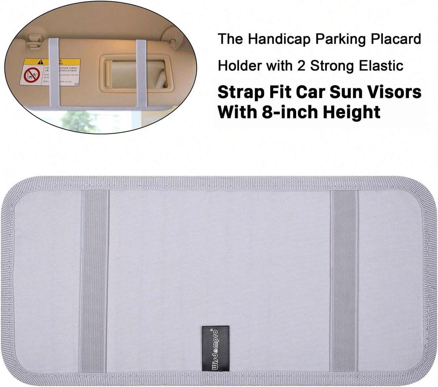 Handicap Placard Holder For Auto, Wisdompro Disabled Parking Permit Sign Protector For Car Sun Visor With Note Paper Slot, Pen Holder And Elastic Strap- Gray