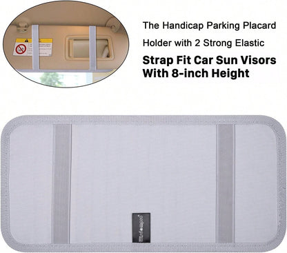 Handicap Placard Holder For Auto, Wisdompro Disabled Parking Permit Sign Protector For Car Sun Visor With Note Paper Slot, Pen Holder And Elastic Strap- Gray