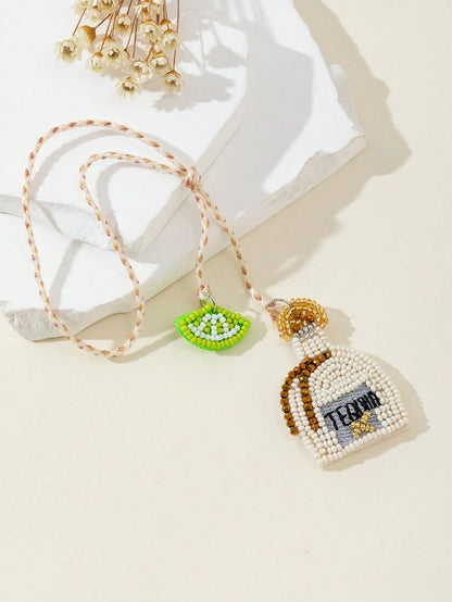 Handmade Beaded Ocean Vacation Style Matching Pair Pendant Bottle Lemon Cup Champagne Cup Coconut Tree Shaped Fun Personalized Women's Bag Charm Versatile Bag Accessory