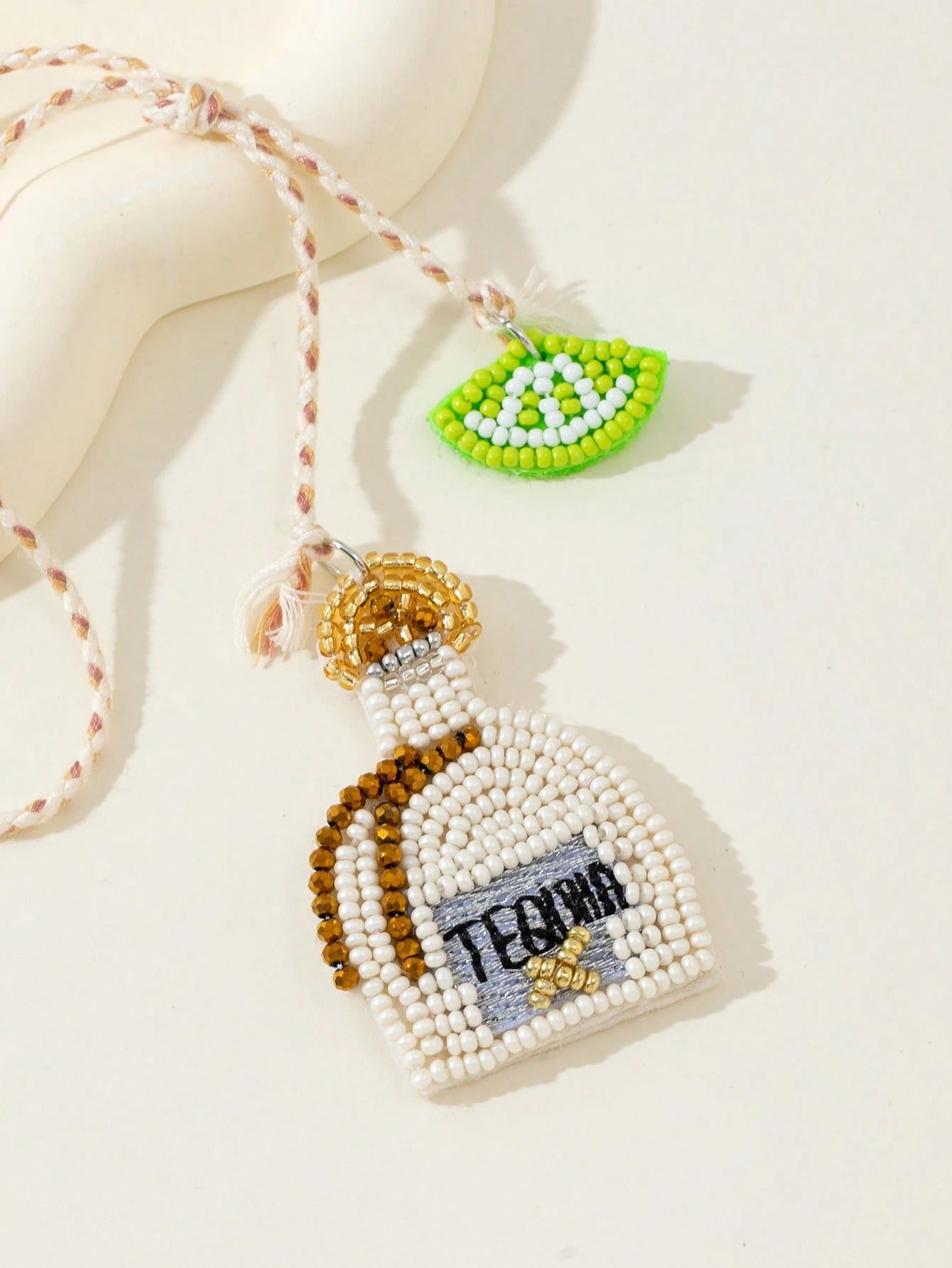 Handmade Beaded Ocean Vacation Style Matching Pair Pendant Bottle Lemon Cup Champagne Cup Coconut Tree Shaped Fun Personalized Women's Bag Charm Versatile Bag Accessory