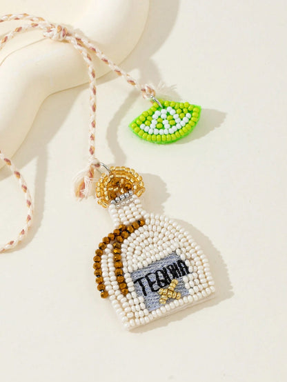 Handmade Beaded Ocean Vacation Style Matching Pair Pendant Bottle Lemon Cup Champagne Cup Coconut Tree Shaped Fun Personalized Women's Bag Charm Versatile Bag Accessory