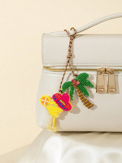Handmade Beaded Ocean Vacation Style Matching Pair Pendant Bottle Lemon Cup Champagne Cup Coconut Tree Shaped Fun Personalized Women's Bag Charm Versatile Bag Accessory