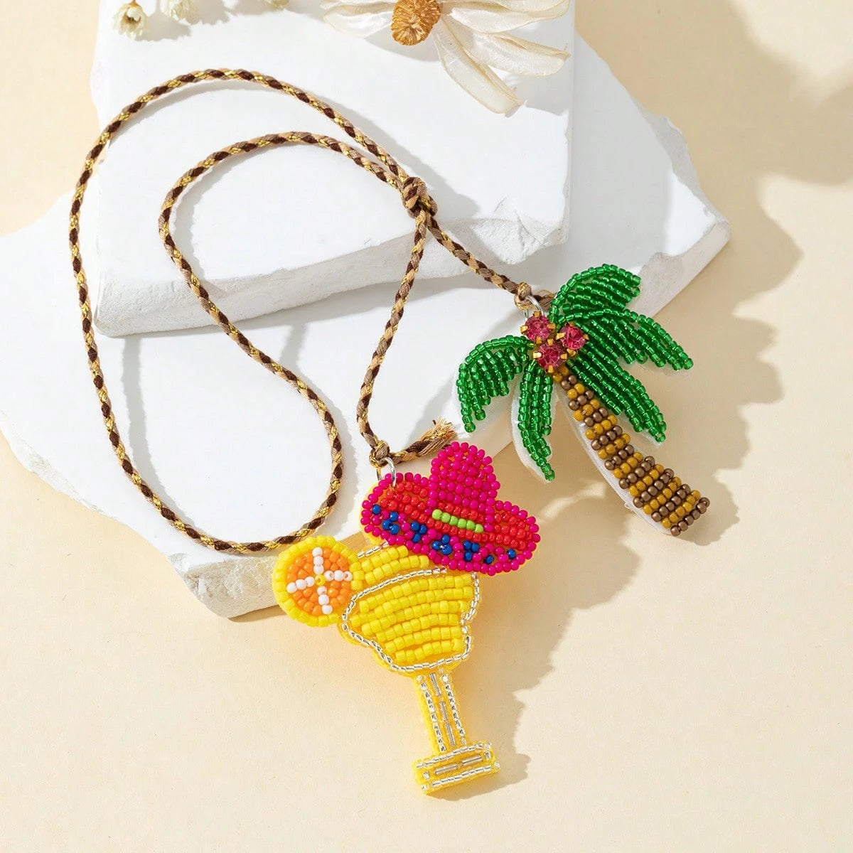 Handmade Beaded Ocean Vacation Style Matching Pair Pendant Bottle Lemon Cup Champagne Cup Coconut Tree Shaped Fun Personalized Women's Bag Charm Versatile Bag Accessory