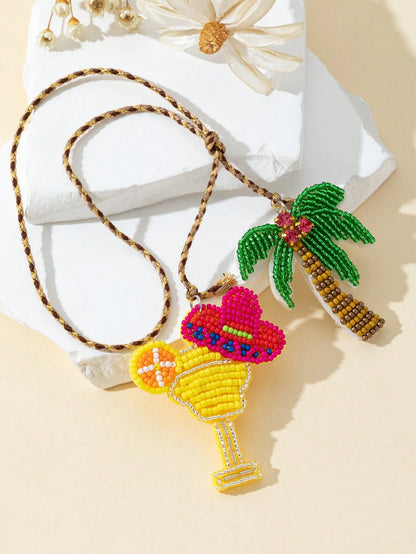 Handmade Beaded Ocean Vacation Style Matching Pair Pendant Bottle Lemon Cup Champagne Cup Coconut Tree Shaped Fun Personalized Women's Bag Charm Versatile Bag Accessory