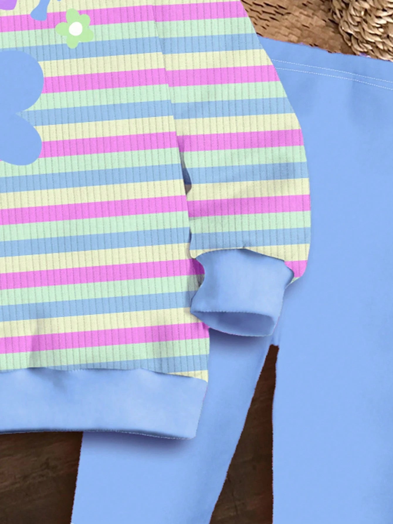 Happikins Baby Girl Cute Blue Striped Autumn Knitted Soft Crew Neck Long Sleeve Sweatshirt And Leggings Set For Vacation,Outdoor Picnic,Home,Campus