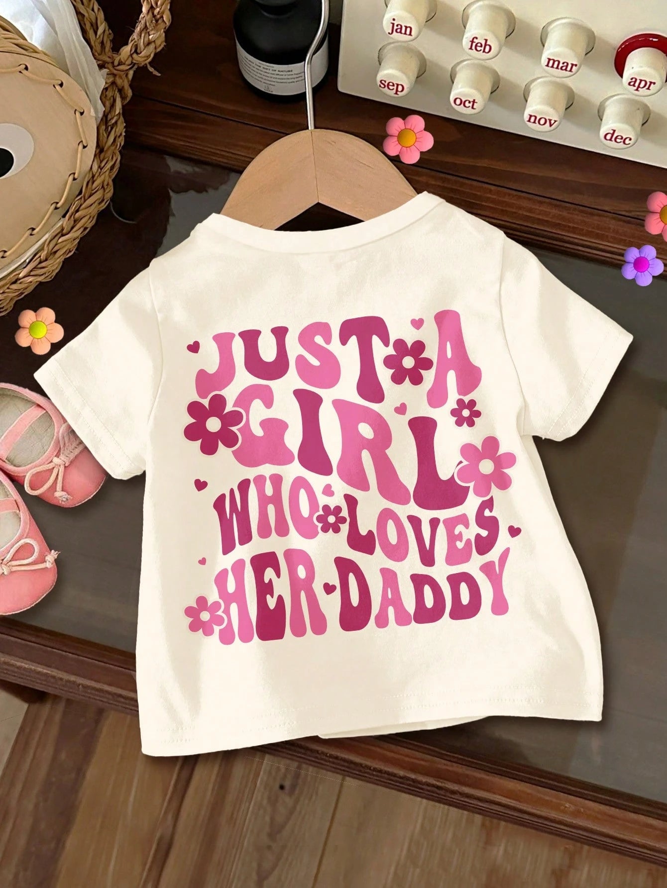 Happikins Casual Baby Girl Round Neck Short Sleeve Shirt With "Just A Girl Who Loves Her Daddy" Text, Suitable For Summer