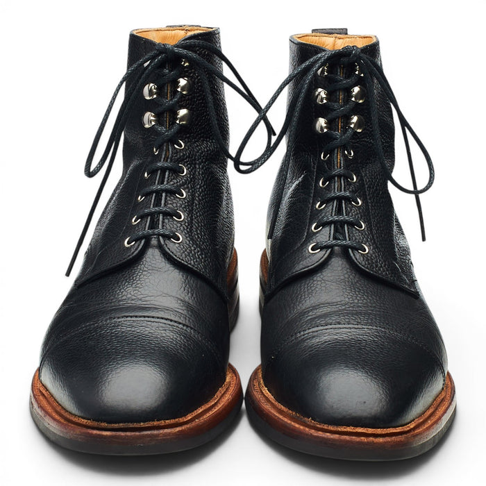 Hardy Amies Black Grain Leather Cap Toe Boots UK 10 F