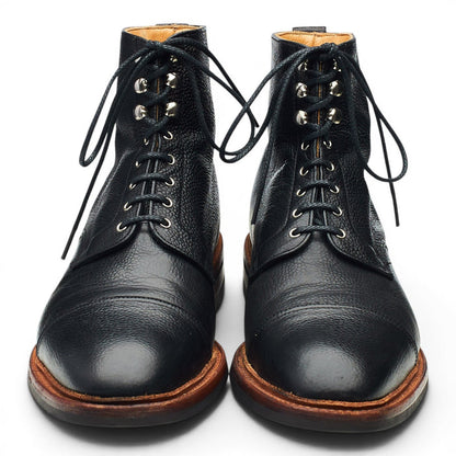 Hardy Amies Black Grain Leather Cap Toe Boots UK 10 F