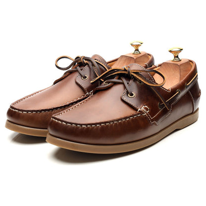 'Hardy' Brown Leather Boat Shoes UK 10