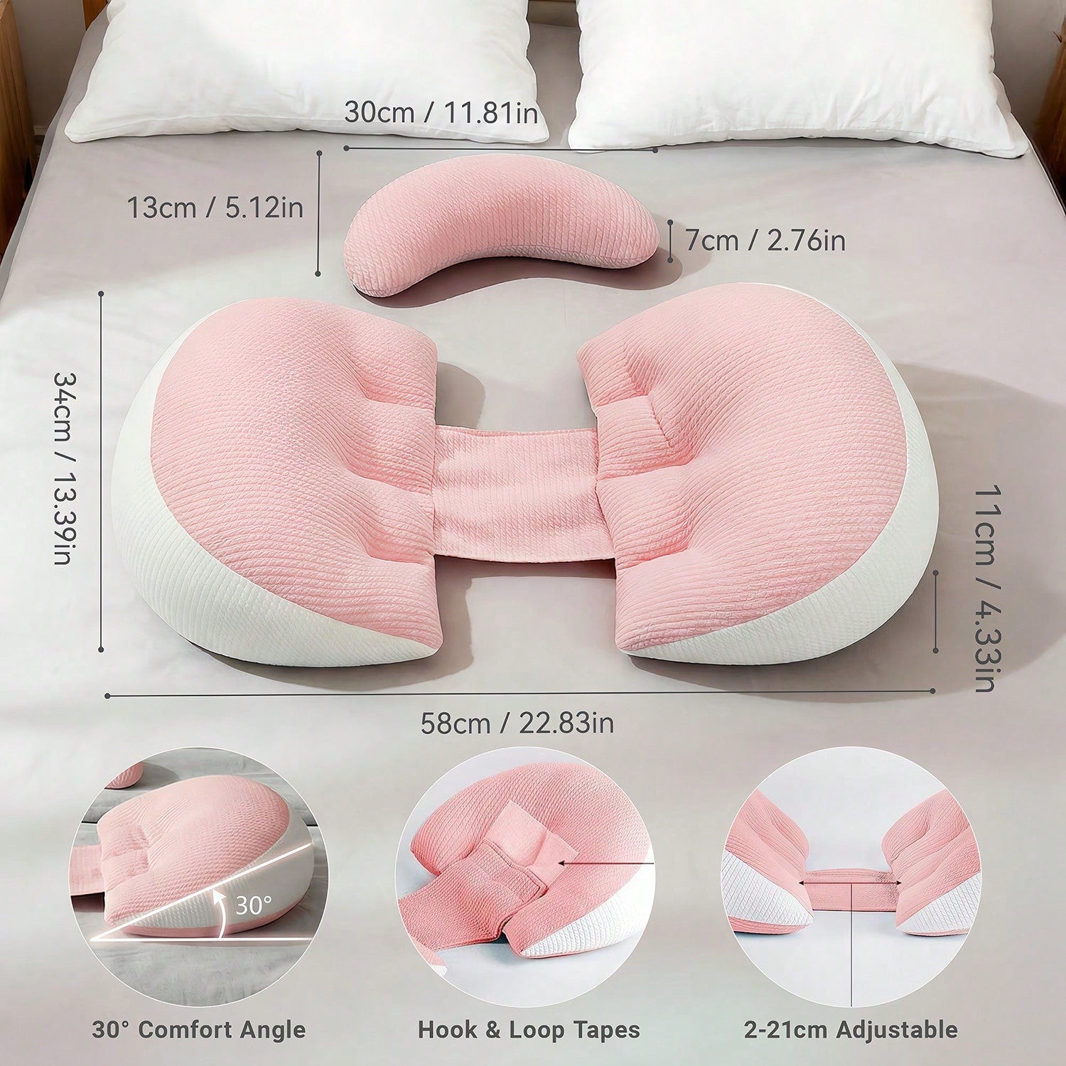 Hauture Blue Memory Foam Pregnancy Pillow – Full Body Support For Back, Belly, Hips & Legs, Adjustable Wedge For Side Sleepers, Travel Portable